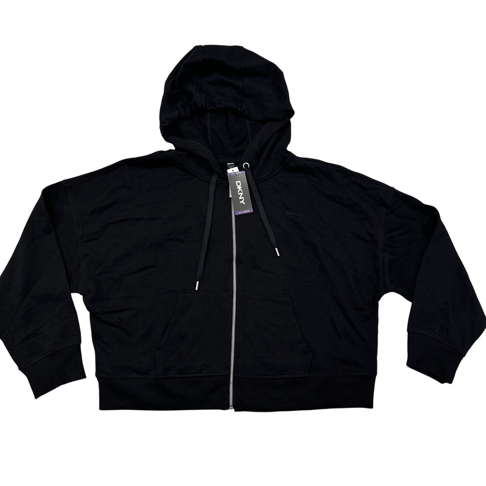 DKNY NEW Women's XXL Black Full Zip Terry Cropped Hoodie MSRP $69.50